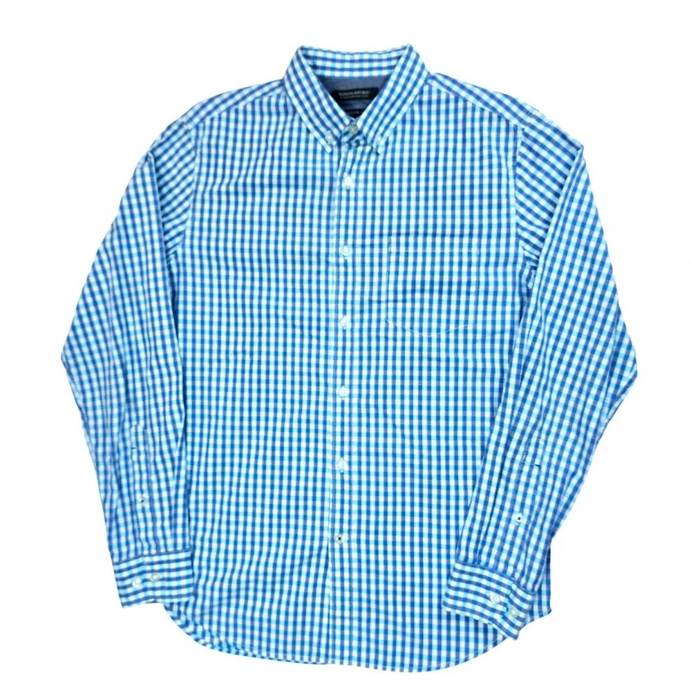 Banana Republic Mens Camden Fit‎ Blue Gingham Check Button Down Shirt Small S